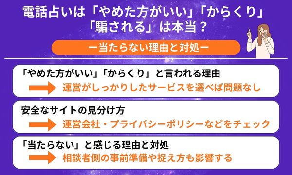電話占い「やめた方がいい」「からくり」「騙される」は本当? 当たらない理由と対処