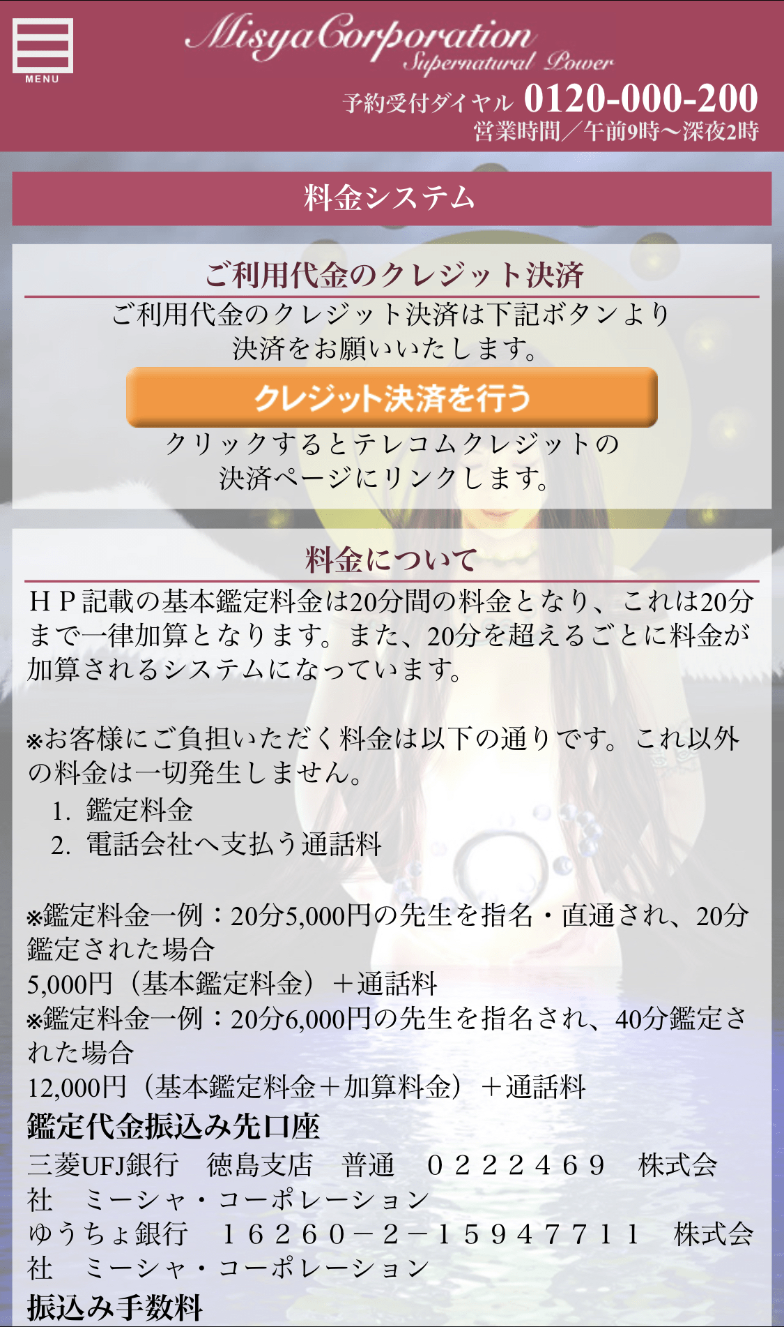 料金システム　ミーシャ・コーポレーション