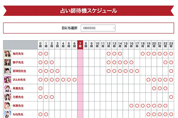 電話占いリノア｜占い師待機スケジュール